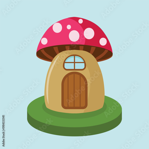 Mushroom House Cartoon Fantasy Illustration