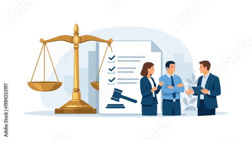 Corporate compliance and regulation theme showing an organization maintaining legal standards and ethical operations within a professional environment, represented by a