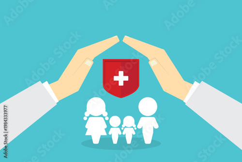 Family Health Insurance Protection Concept Medical Shield Safety Care Security Illustration