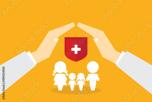 Family Health Insurance Protection Concept Medical Shield Safety Care Security Illustration