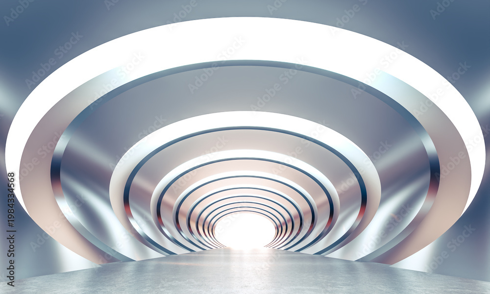 Fototapeta premium Futuristic abstract tunnel leading to bright light 3d