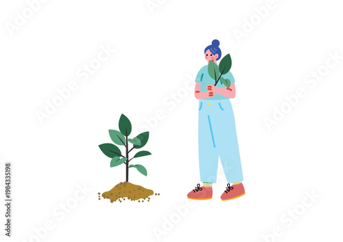 木を植える女性のイラスト