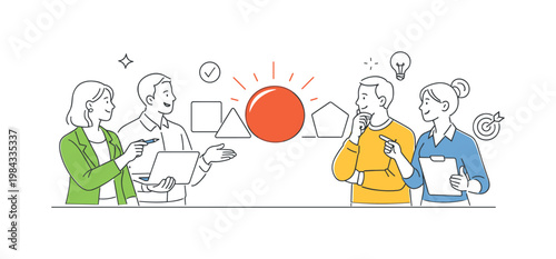 A simple clarity of importance scenario where professionals quickly distinguish the most critical element among several options in a workflow, using a visual metaphor of