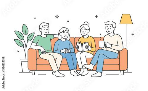 Comfort and relaxation in a home environment where individuals unwind and recharge after daily activities, represented by a clear visual metaphor of a cozy sofa combined