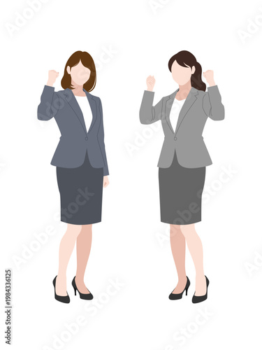 スーツ姿でガッツポーズをとっている女性達のイラスト素材 ベクター ビジネス 