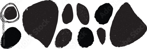 Distorted irregular shapes collection . Oval shapes design . Textured blobs . Trendy grainy shapes set . Graph print texture .Stamp effect .Grunge texture . Distressed element .vector 