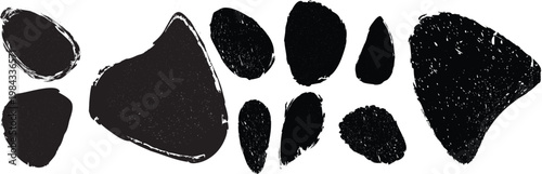 Distorted irregular shapes collection . Oval shapes design . Textured blobs . Trendy grainy shapes set . Graph print texture .Stamp effect .Grunge texture . Distressed element .vector 