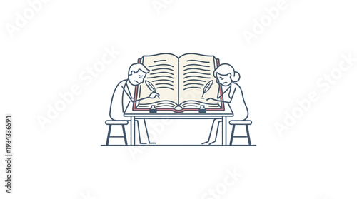 People Writing in an Open Book