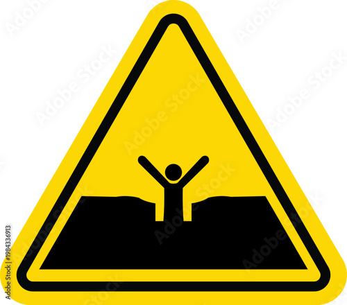 Yellow triangle warning sign for quicksand deep mud or silt risk on white background for safety
