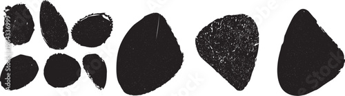 Distorted irregular shapes collection . Oval shapes design . Textured blobs . Trendy grainy shapes set . Graph print texture .Stamp effect .Grunge texture . Distressed element .vector 