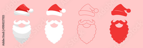 Minimalist Santa Claus face icons in clean and simple illustration style