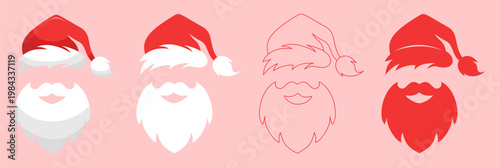 Variety of Santa Claus face illustrations with different beard styles and expressions