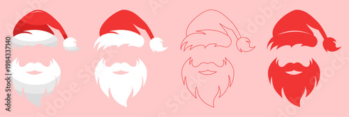 Flat design Santa faces with red color theme, perfect for Christmas decoration assets