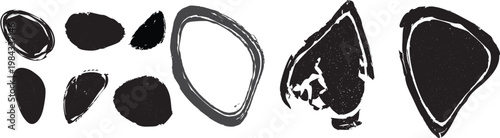 Distorted irregular shapes collection . Oval shapes design . Textured blobs . Trendy grainy shapes set . Graph print texture .Stamp effect .Grunge texture . Distressed element .vector 