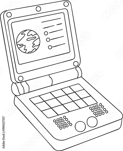 Space Laptop Line Art Coloring Page