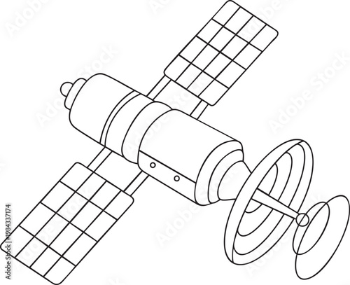 Satellite in Space Line Art Coloring Page