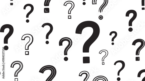 Intriguing seamless pattern featuring a dynamic arrangement of various hand-drawn question marks, creating an inquisitive and thought-provoking background.
