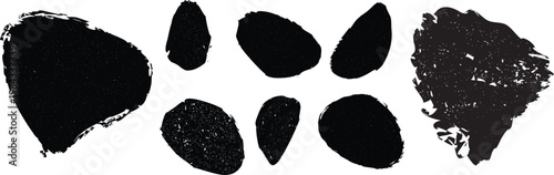 Distorted irregular shapes collection . Oval shapes design . Textured blobs . Trendy grainy shapes set . Graph print texture .Stamp effect .Grunge texture . Distressed element .vector 
