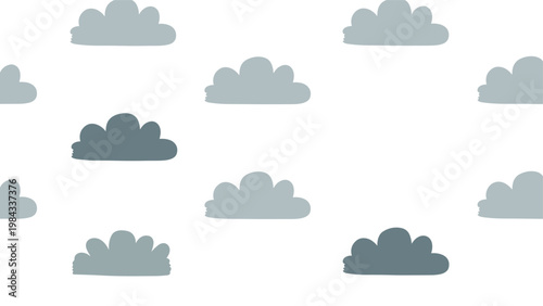 Serene seamless pattern featuring hand-drawn stylized clouds in calming shades of grey and blue, creating a peaceful and dreamy background for various designs.