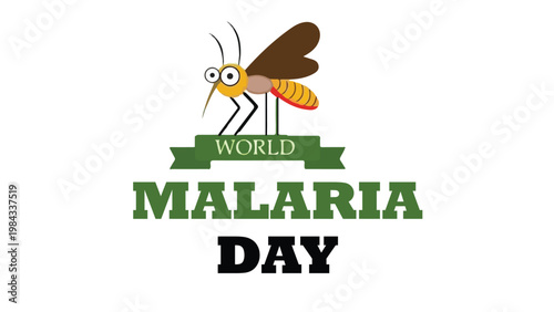 World Malaria Day awareness mosquito cartoon green ribbon banner health prevention tribute vector illustration design