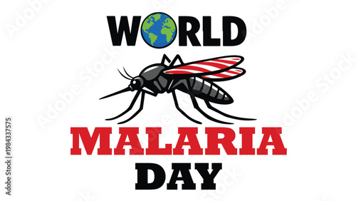 World Malaria Day awareness mosquito with Earth symbol red wings health prevention tribute vector illustration design