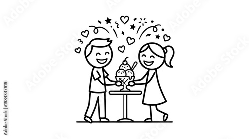 Couple Sharing Ice Cream Sundae Joyful Moment