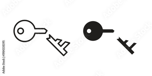 Broken key icon, thin line symbol, editable stroke eps 10