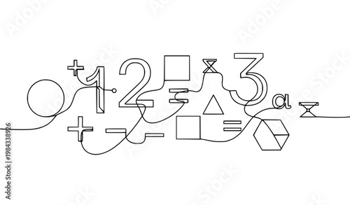 Φωτογραφία Minimal Black and White Math Worksheet Continuous Line Art Vector Education Conc