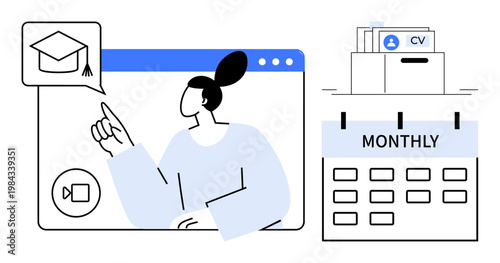 Education concept. Education topics including virtual learning, course planning, and career advancements. Education through technology enhances goal setting and professional growth. Perfect