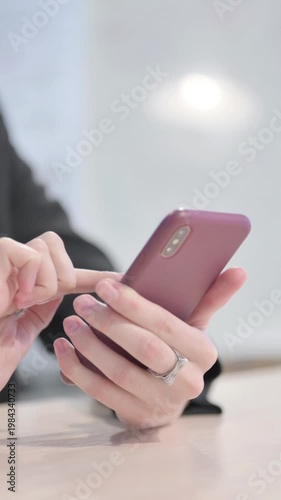 Wallpaper Mural Close up of Businesswoman Browsing Internet on Smartphone, Vertical Video Torontodigital.ca