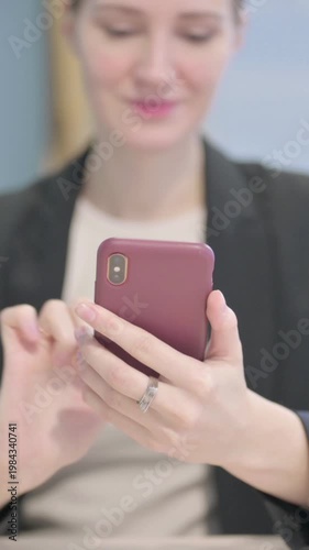 Wallpaper Mural Close up of Businesswoman Using Smartphone, Vertical Video Torontodigital.ca