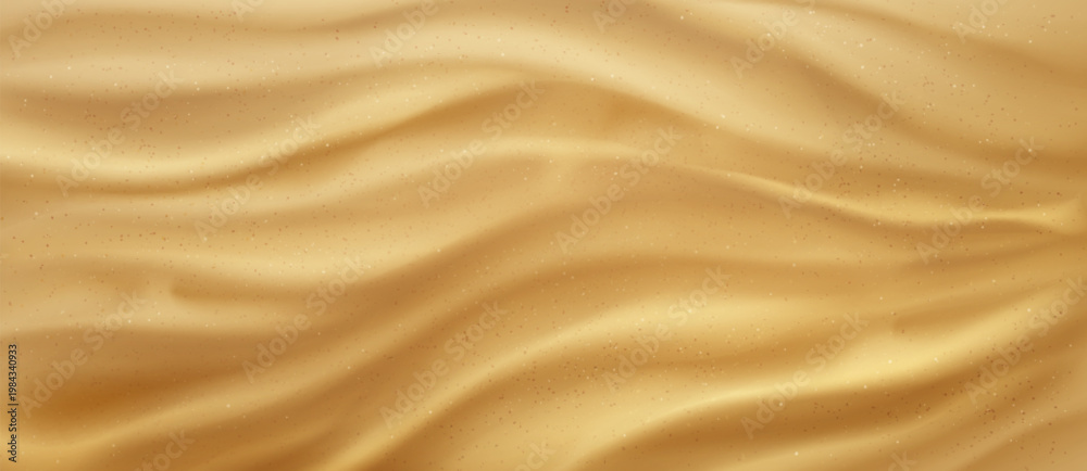 Naklejka premium Sandy beach or desert pattern with natural sand texture, top view realistic vector background. Seaside wavy ground surface for summer design. Summer shore dunes with particle, ocean bottom