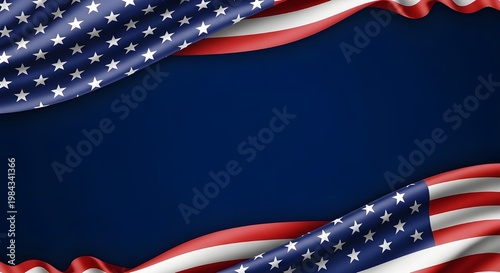 American flag background with wavy fabric texture, copy space for text, patriotic design element