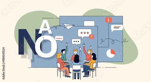 Students engaging in active learning classroom discussion vector