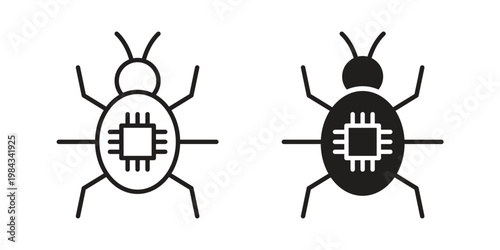 Computer bug icon, thin line symbol, editable stroke eps 10