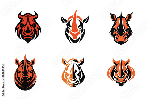 A set of armored rhino head logo icons.