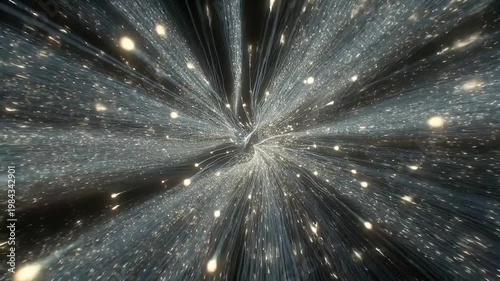 Abstract cosmic journey through a boundless universe, depicting warp speed travel amidst countless stars and galaxies, a dazzling light trail in deep space