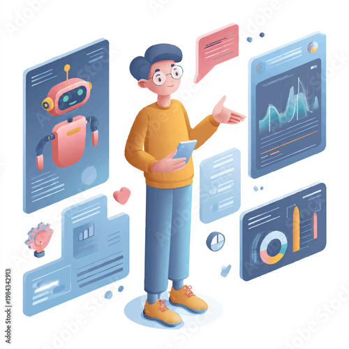 Man Analyzing Artificial Intelligence Data Dashboard On Digital Mobile Screen