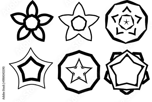 set of decorative alternative black and white stars elements