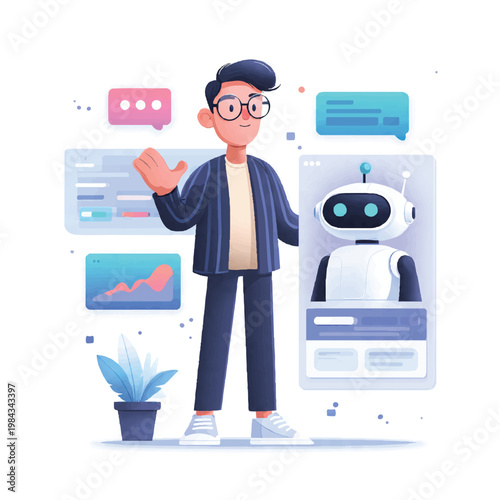 Modern business man using AI chatbot technology for digital communication