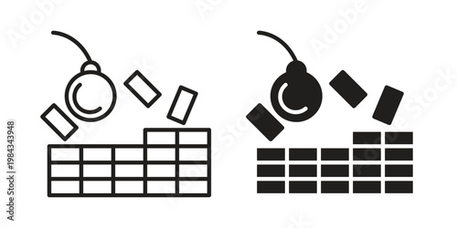 Demolition icon, thin line symbol, editable stroke eps 10
