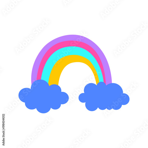 Kid label and sticker with flower for summer through cloud rainbow. Sun with y2k and cute fun 90s and pastel planner element. Peace and emoticon by planet for kawaii.