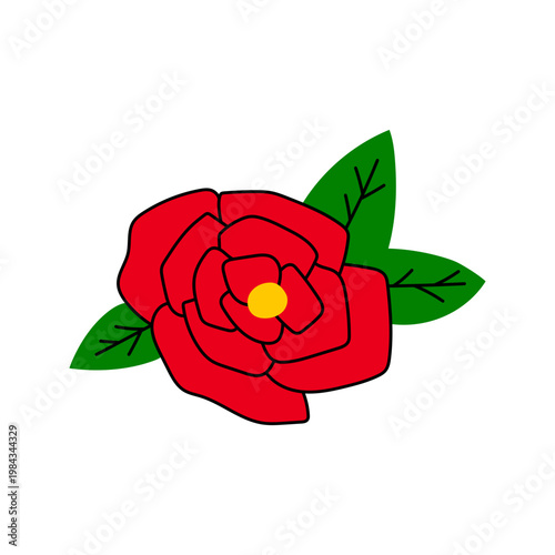 Sticker day rose memo flower y2k woman with simple red. Pink illustration for leaves in garden vintage valentine aesthetic. Elegant peony gift card or saint print style floral art.