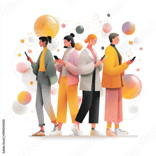 Modern diverse women connecting through mobile technology and social media