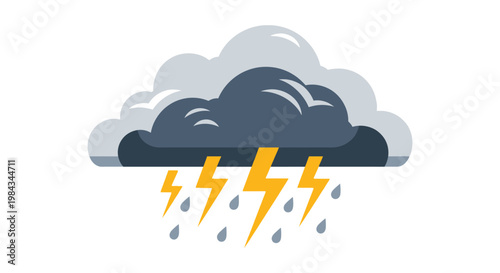 A stylized depiction of stormy weather with dark clouds lightning bolts and raindrops presented as a silhouette high quality professional detailed