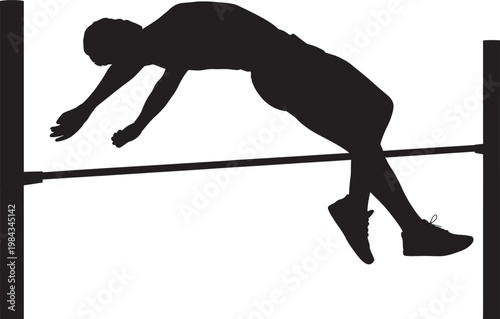Athlete high jumper clearing bar silhouette for sports competition and track field event illustration