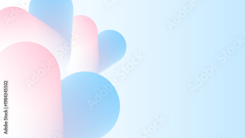 淡い水色とピンクのグラデーションに立体チューブのハートを左側に大きく配置したラブリーなフレーム背景 バナーやSNSに使いやすい横長16対9