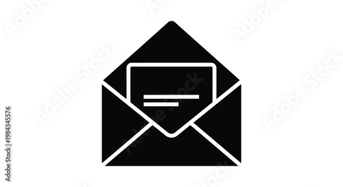 A striking black envelope icon partially open revealing a letter inside presented in a bold silhouette high quality professional detailed modern