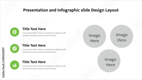 Presentation slide layout with three circular image placeholders and editable text sections