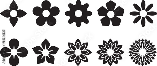 Simple Flower Silhouette Set - Minimalist Floral Vector Icons and Botanical Symbols.eps